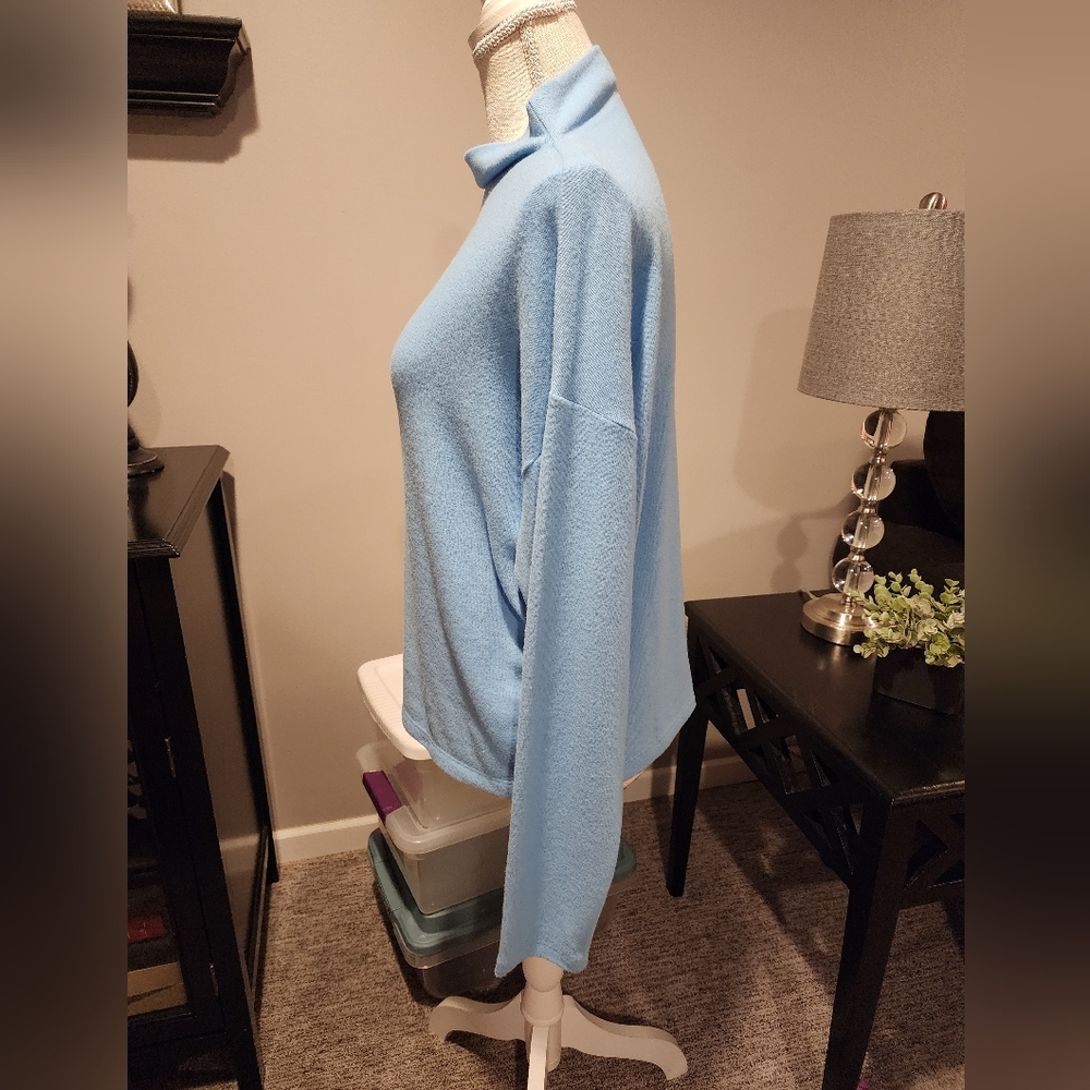 LOFT Light Blue Cowl Neck Sweater Size Large PTP 22 In. - Picture 2 of 6